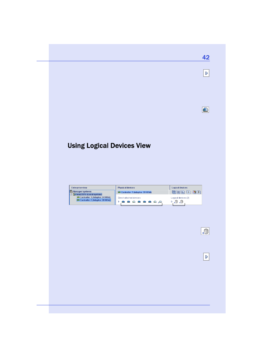Using logical devices view | Adaptec Storage Manager User Manual | Page 43 / 191