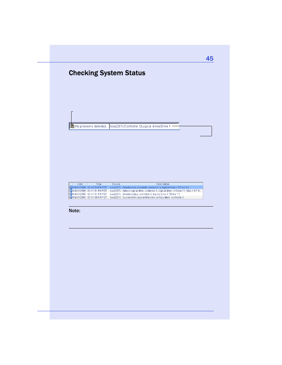 Checking system status | Adaptec Storage Manager User Manual | Page 46 / 191