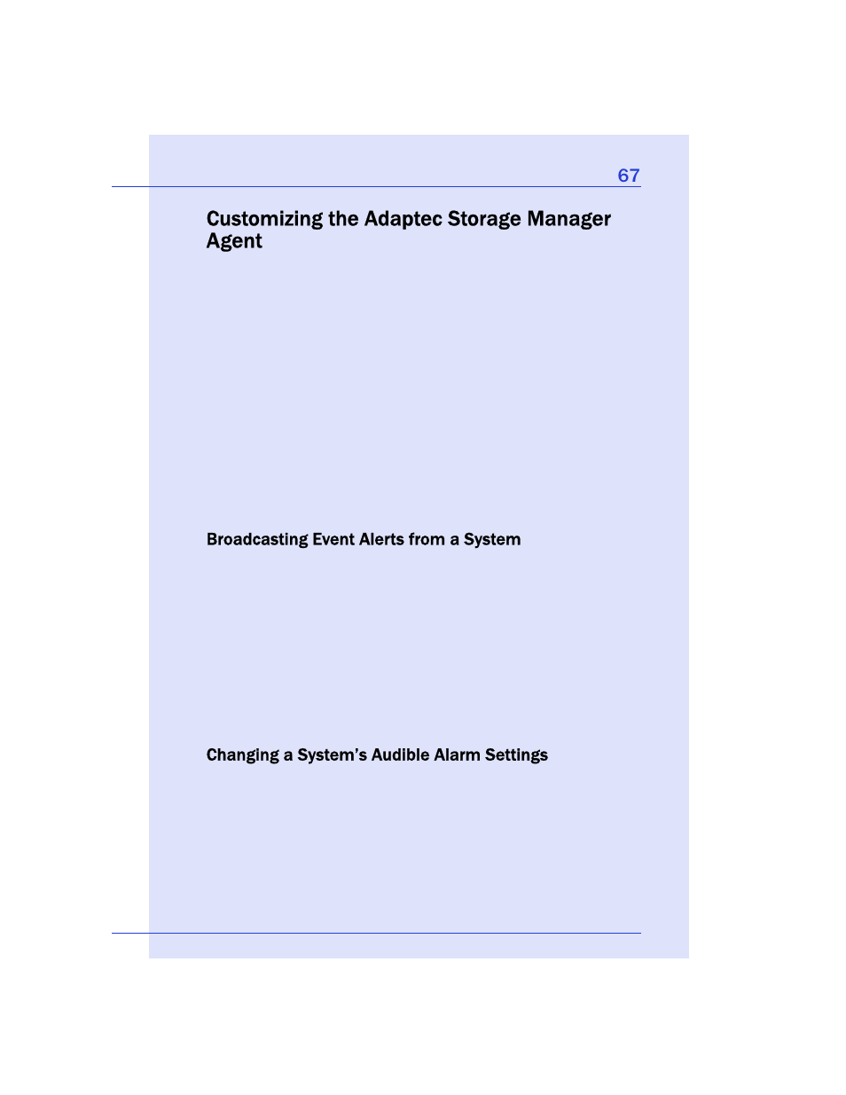 Customizing the adaptec storage manager agent, Broadcasting event alerts from a system, Changing a system’s audible alarm settings | Adaptec Storage Manager User Manual | Page 68 / 191