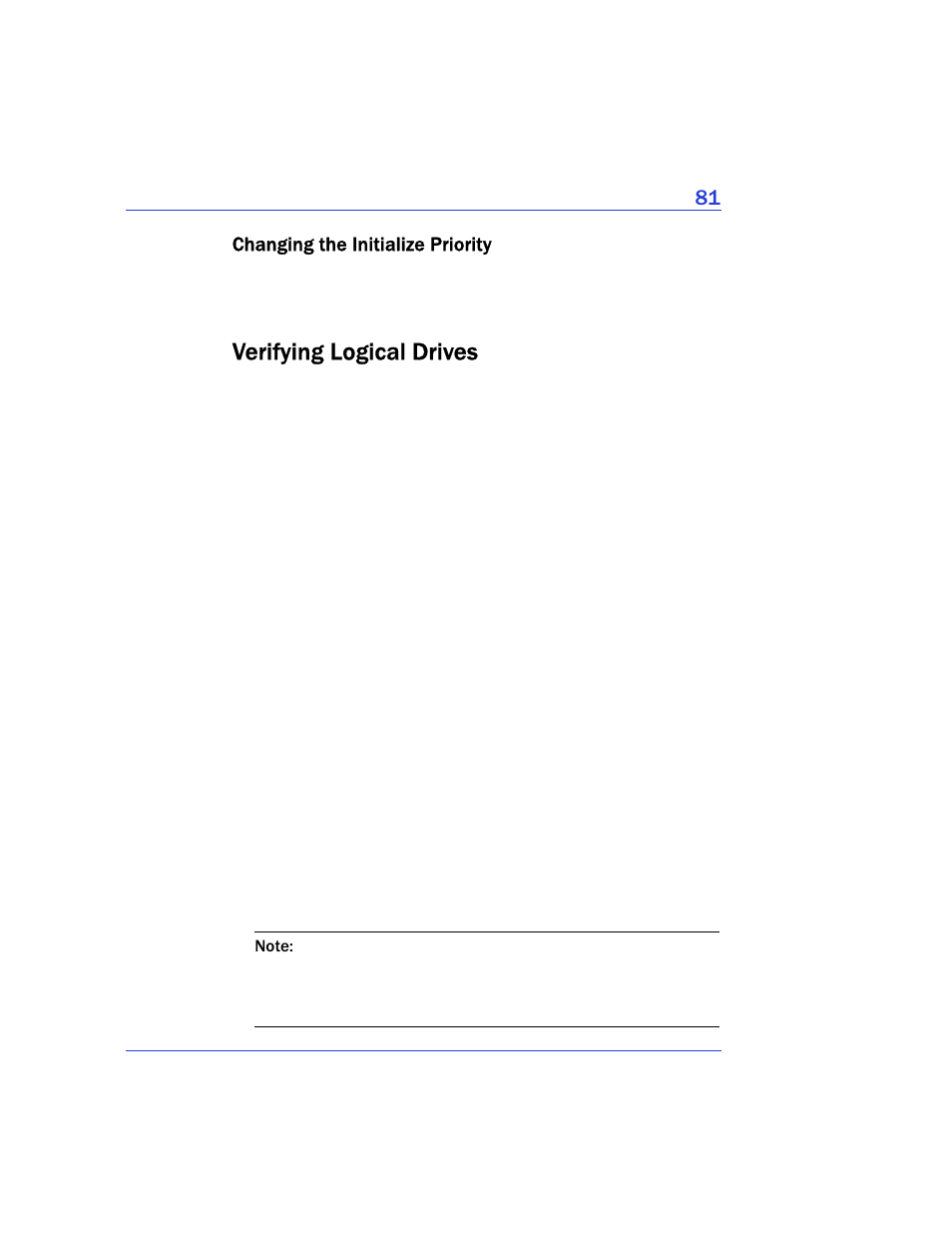 Changing the initialize priority, Verifying logical drives | Adaptec Storage Manager User Manual | Page 82 / 191