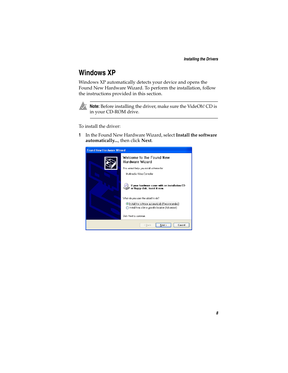 Windows xp | Adaptec AVC-2410 User Manual | Page 16 / 61