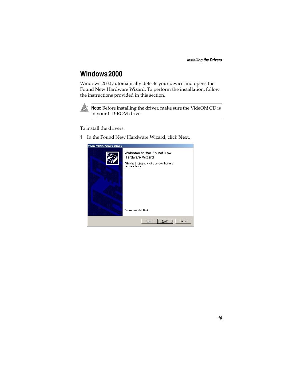 Windows 2000, Windows | Adaptec AVC-2410 User Manual | Page 18 / 61