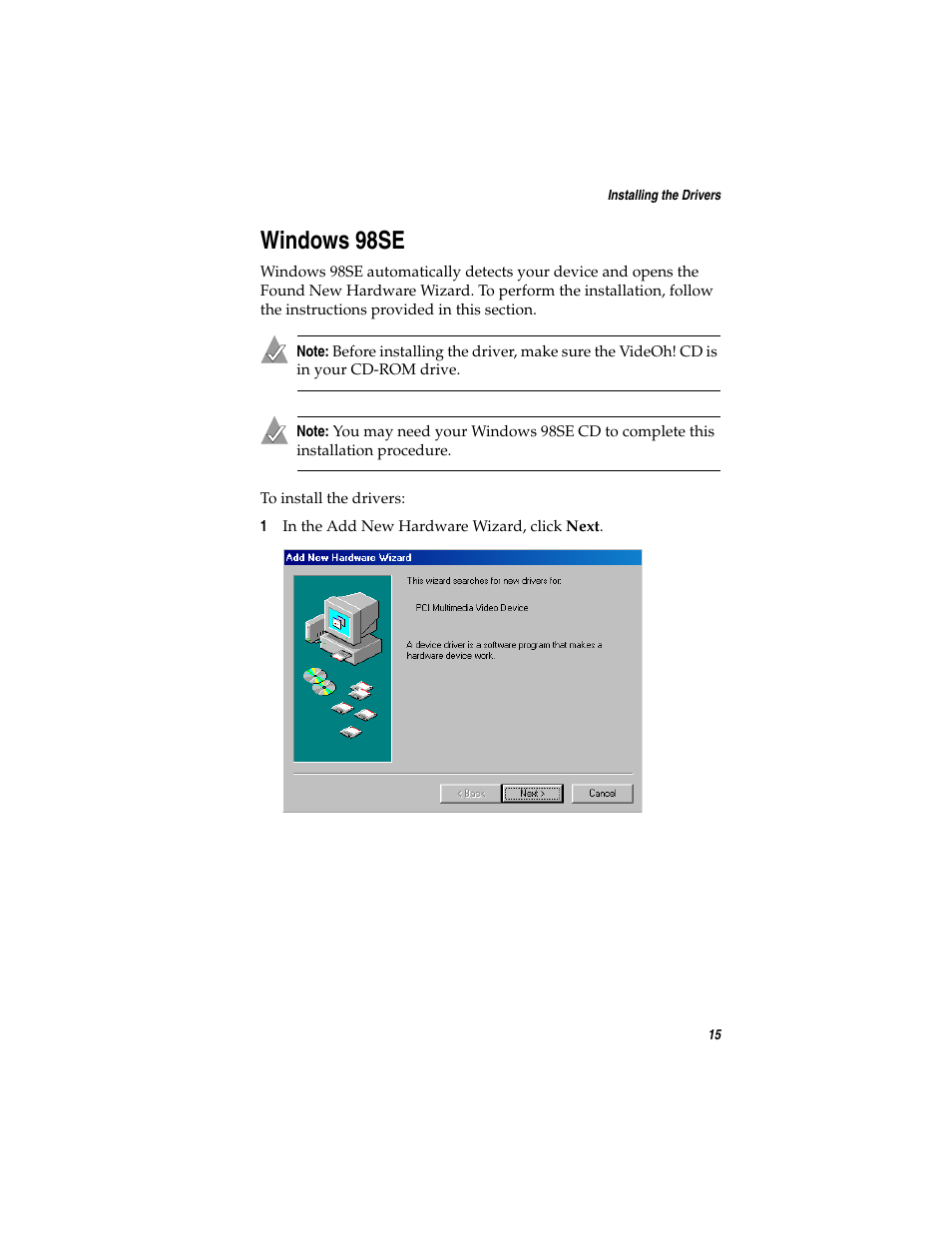 Windows 98se, E, see | Adaptec AVC-2410 User Manual | Page 23 / 61