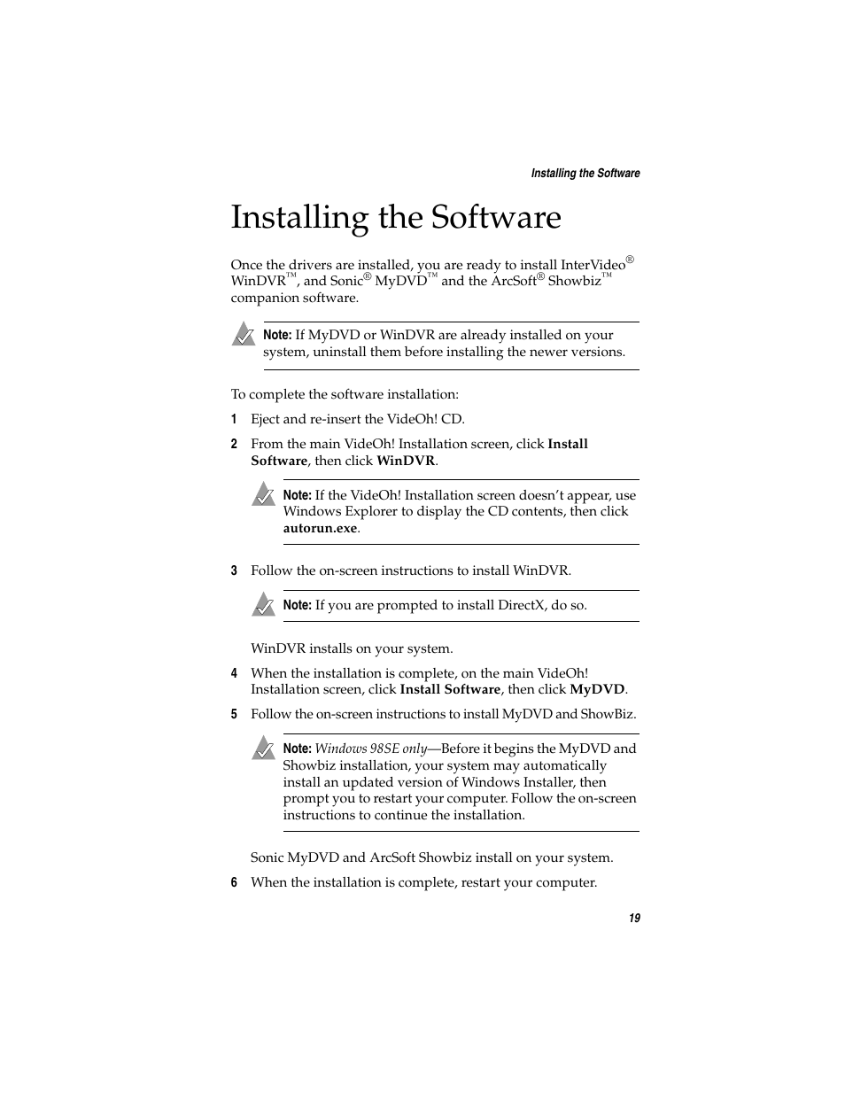 Installing the software | Adaptec AVC-2410 User Manual | Page 27 / 61