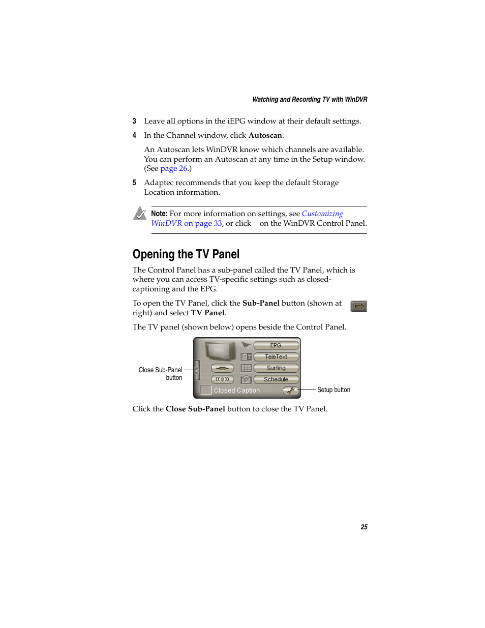 Opening the tv panel | Adaptec AVC-2410 User Manual | Page 33 / 61