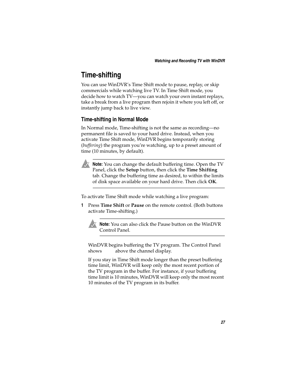 Time-shifting, Time-shifting in normal mode | Adaptec AVC-2410 User Manual | Page 35 / 61