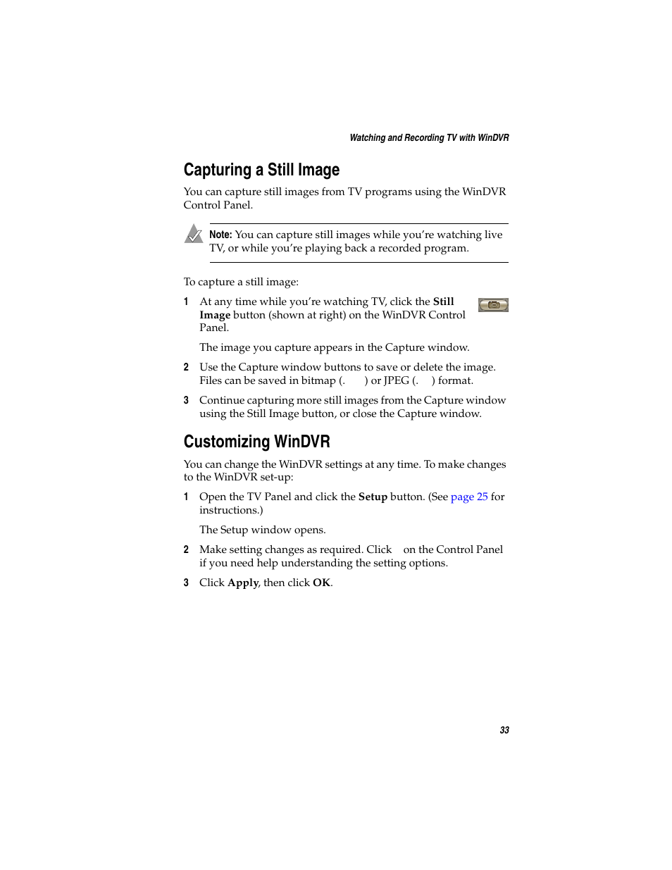 Capturing a still image, Customizing windvr, Customizing | Customizing windvr on | Adaptec AVC-2410 User Manual | Page 41 / 61