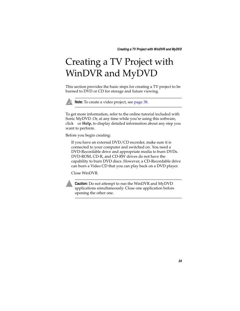 Creating a tv project with windvr and mydvd | Adaptec AVC-2410 User Manual | Page 42 / 61