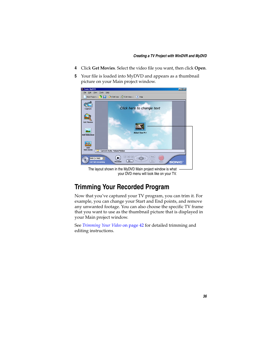 Trimming your recorded program | Adaptec AVC-2410 User Manual | Page 44 / 61