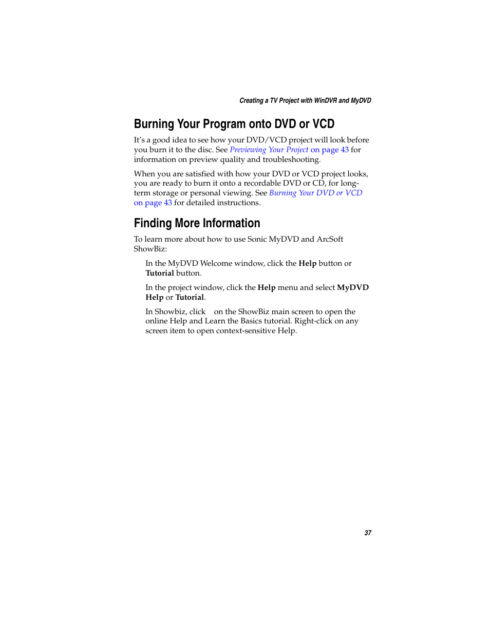 Burning your program onto dvd or vcd, Finding more information | Adaptec AVC-2410 User Manual | Page 45 / 61