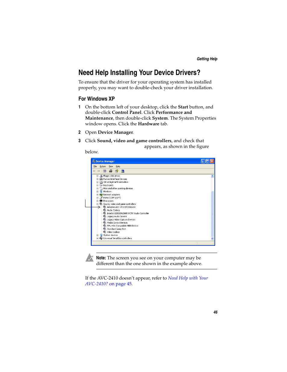 Need help installing your device drivers, For windows xp, Need help installing your device | Need help installing your | Adaptec AVC-2410 User Manual | Page 54 / 61
