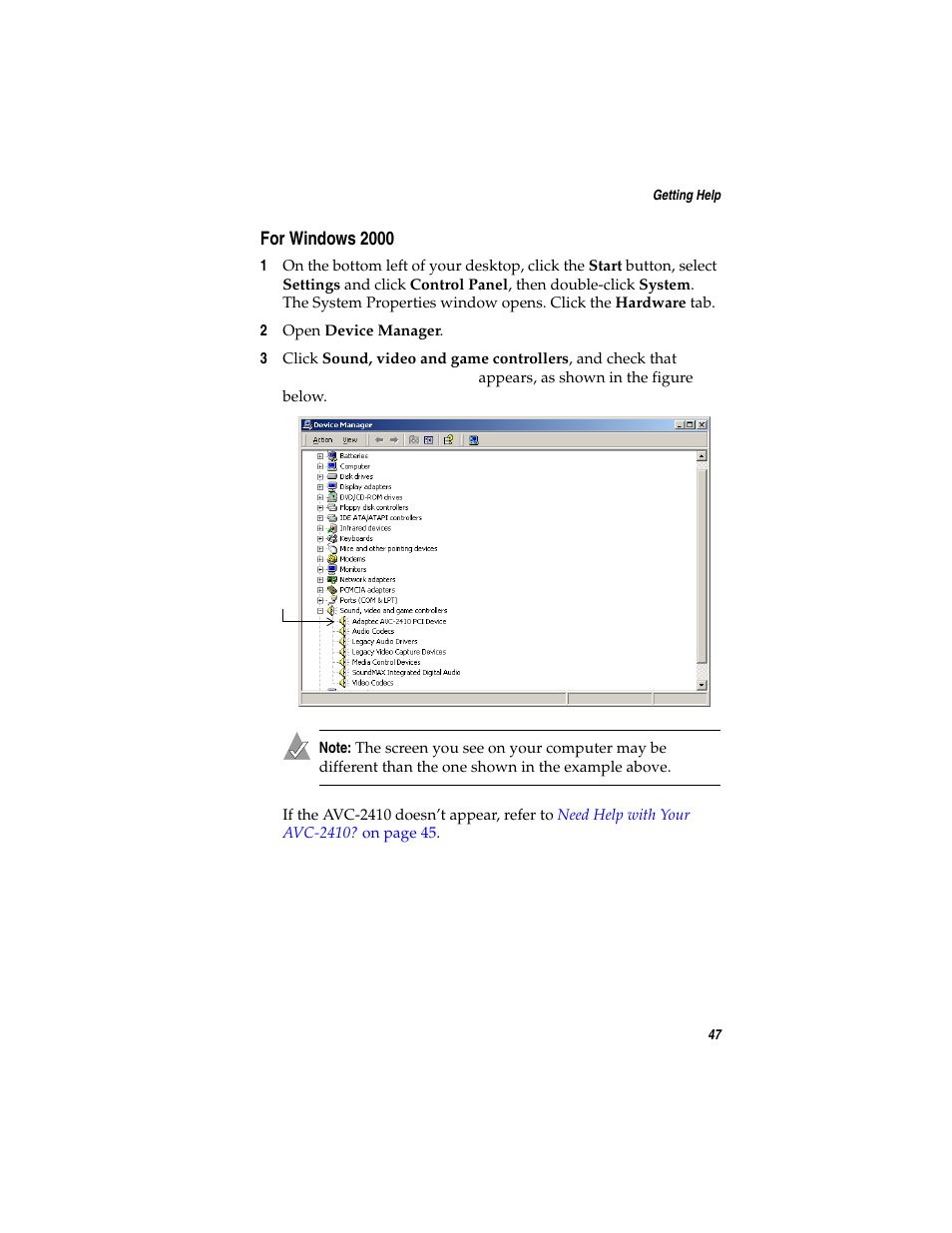 For windows 2000 | Adaptec AVC-2410 User Manual | Page 55 / 61