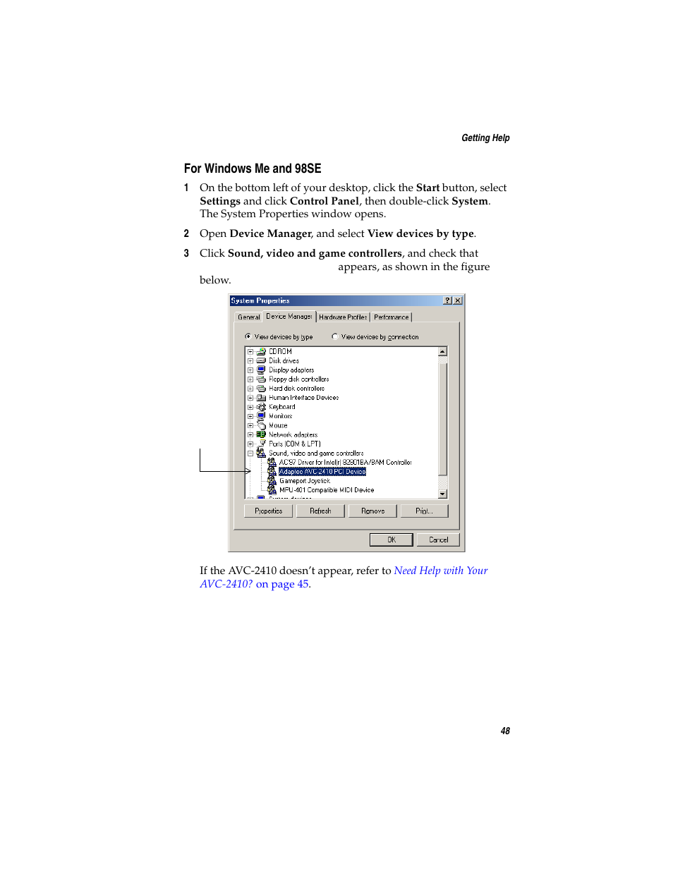For windows me and 98se | Adaptec AVC-2410 User Manual | Page 56 / 61