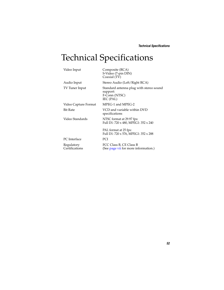 Technical specifications | Adaptec AVC-2410 User Manual | Page 60 / 61