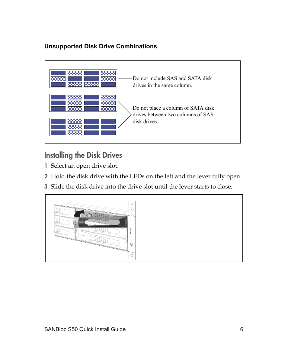 Installing the disk drives | Adaptec SANBLOC S50 User Manual | Page 8 / 20