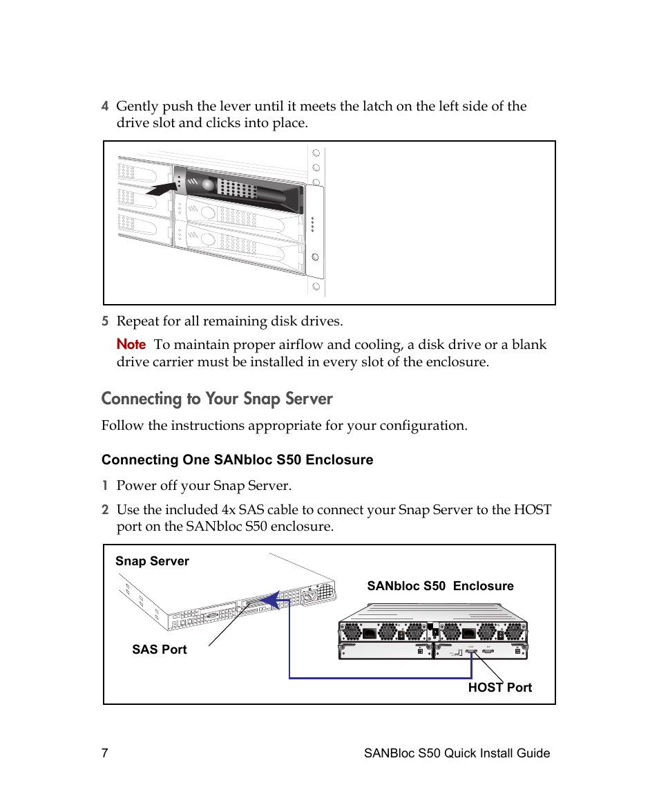 Connecting to your snap server | Adaptec SANBLOC S50 User Manual | Page 9 / 20