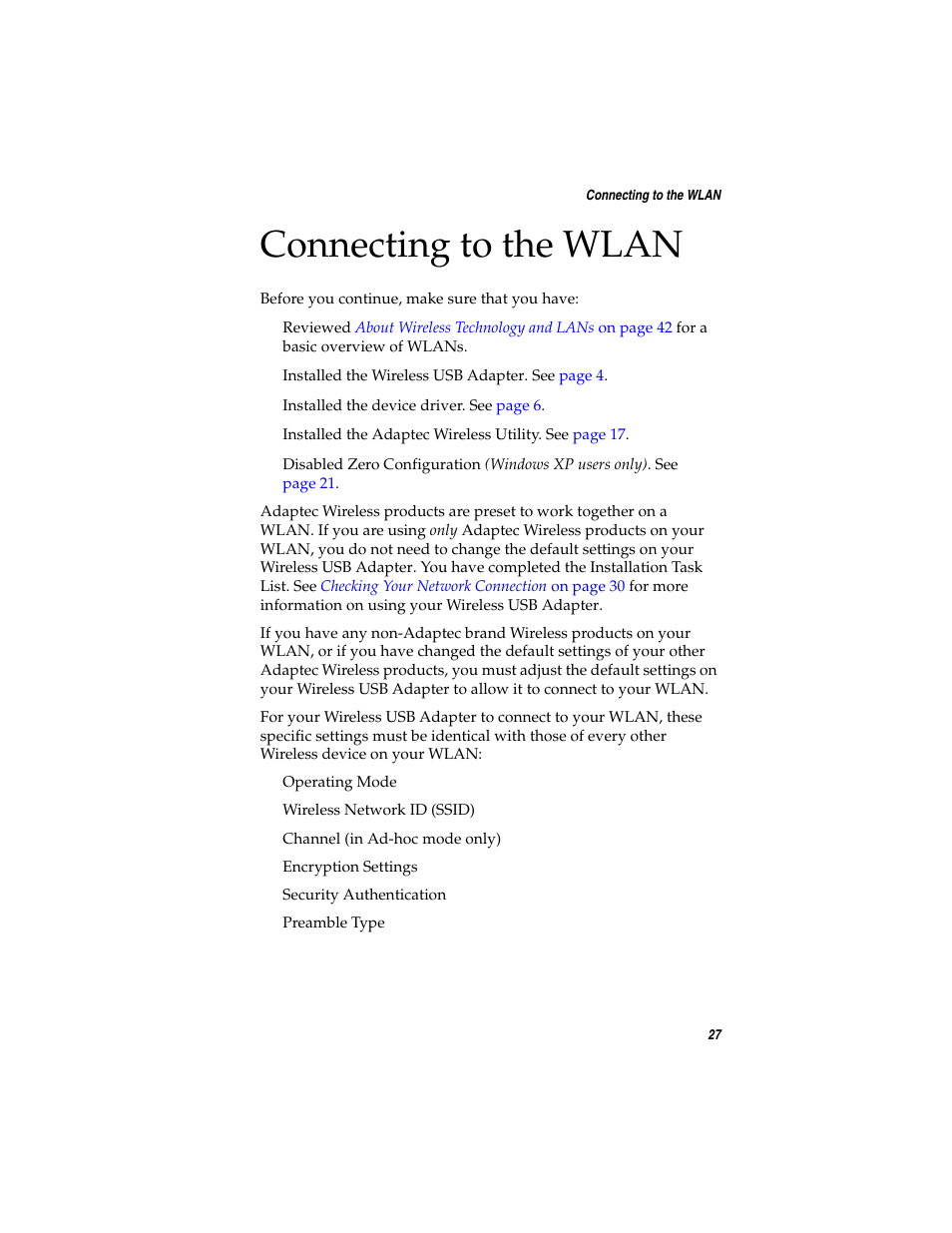 Connecting to the wlan | Adaptec Ultra Wireless WirelessTM USB Adapter User Manual | Page 34 / 57