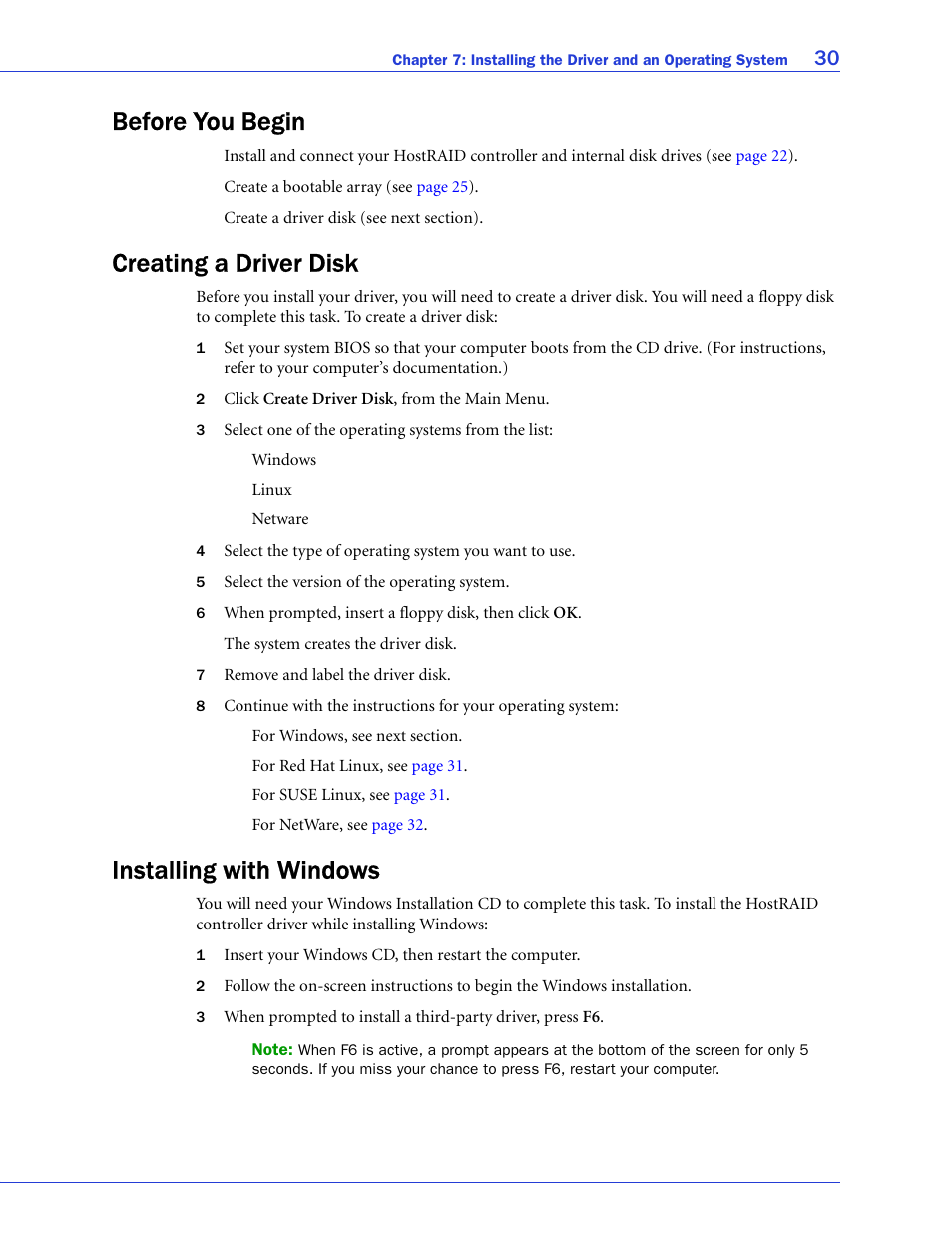 Before you begin, Creating a driver disk, Installing with windows | Adaptec ATA II 1220SA User Manual | Page 30 / 78