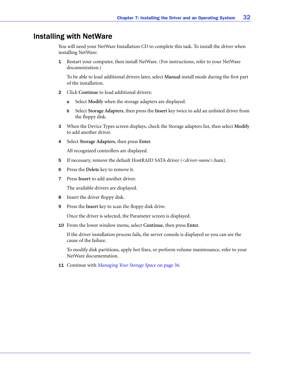 Installing with netware | Adaptec ATA II 1220SA User Manual | Page 32 / 78