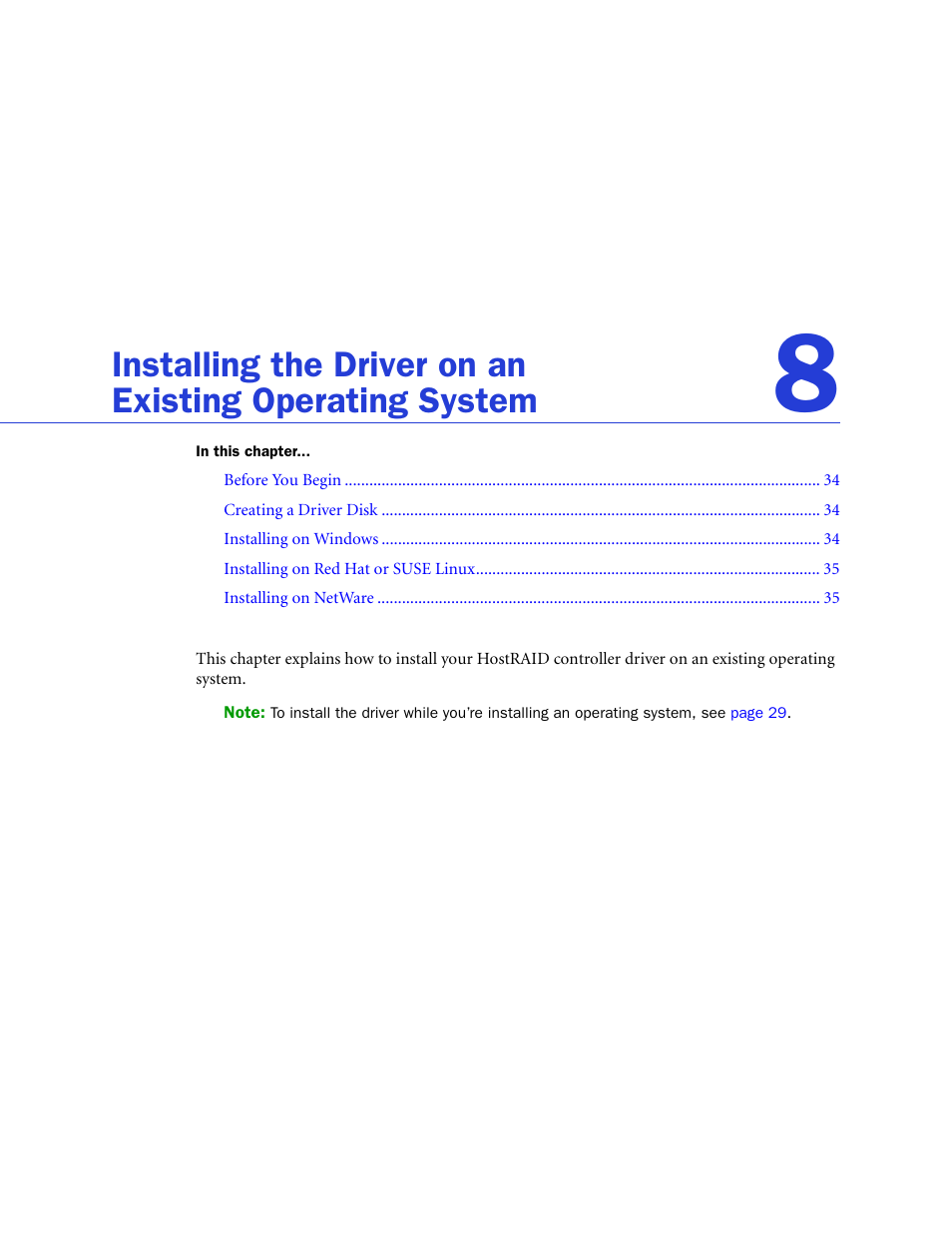 Installing the driver on an, Existing operating system, Installing the driver on an existing operating | Adaptec ATA II 1220SA User Manual | Page 33 / 78
