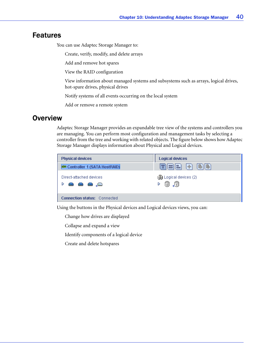 Features, Overview, Features overview | Adaptec ATA II 1220SA User Manual | Page 40 / 78