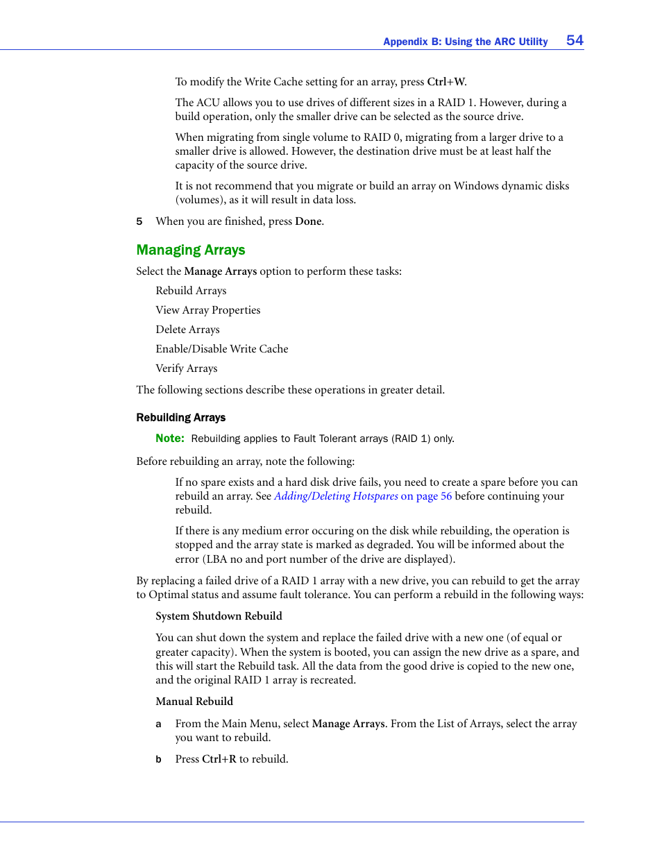Managing arrays | Adaptec ATA II 1220SA User Manual | Page 54 / 78