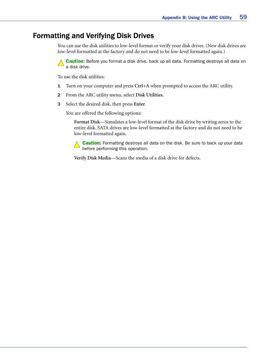 Formatting and verifying disk drives | Adaptec ATA II 1220SA User Manual | Page 59 / 78