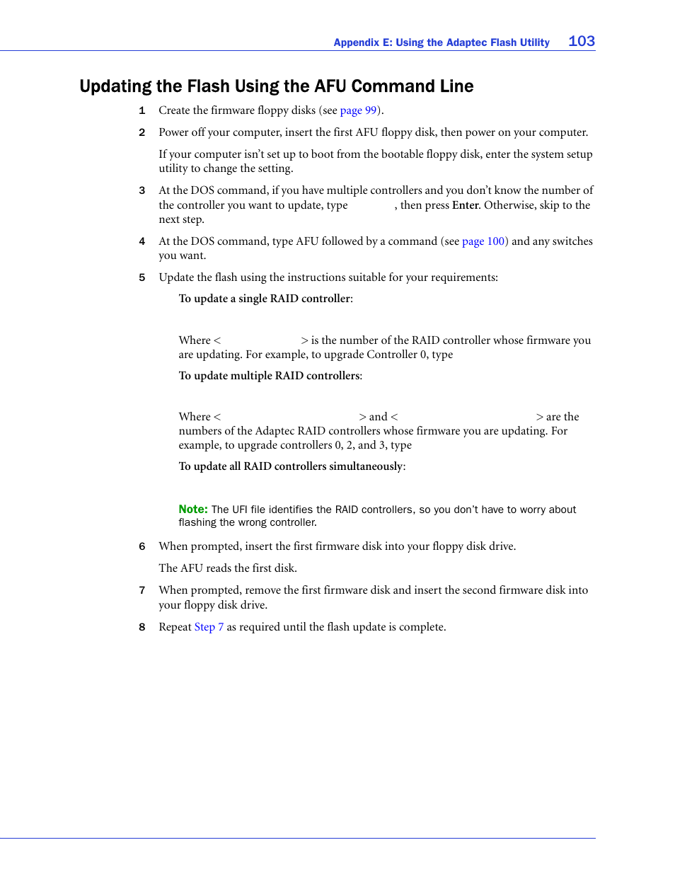Updating the flash using the afu command line | Adaptec SAS/SATA/SCSI RAID Controllers User Manual | Page 103 / 112