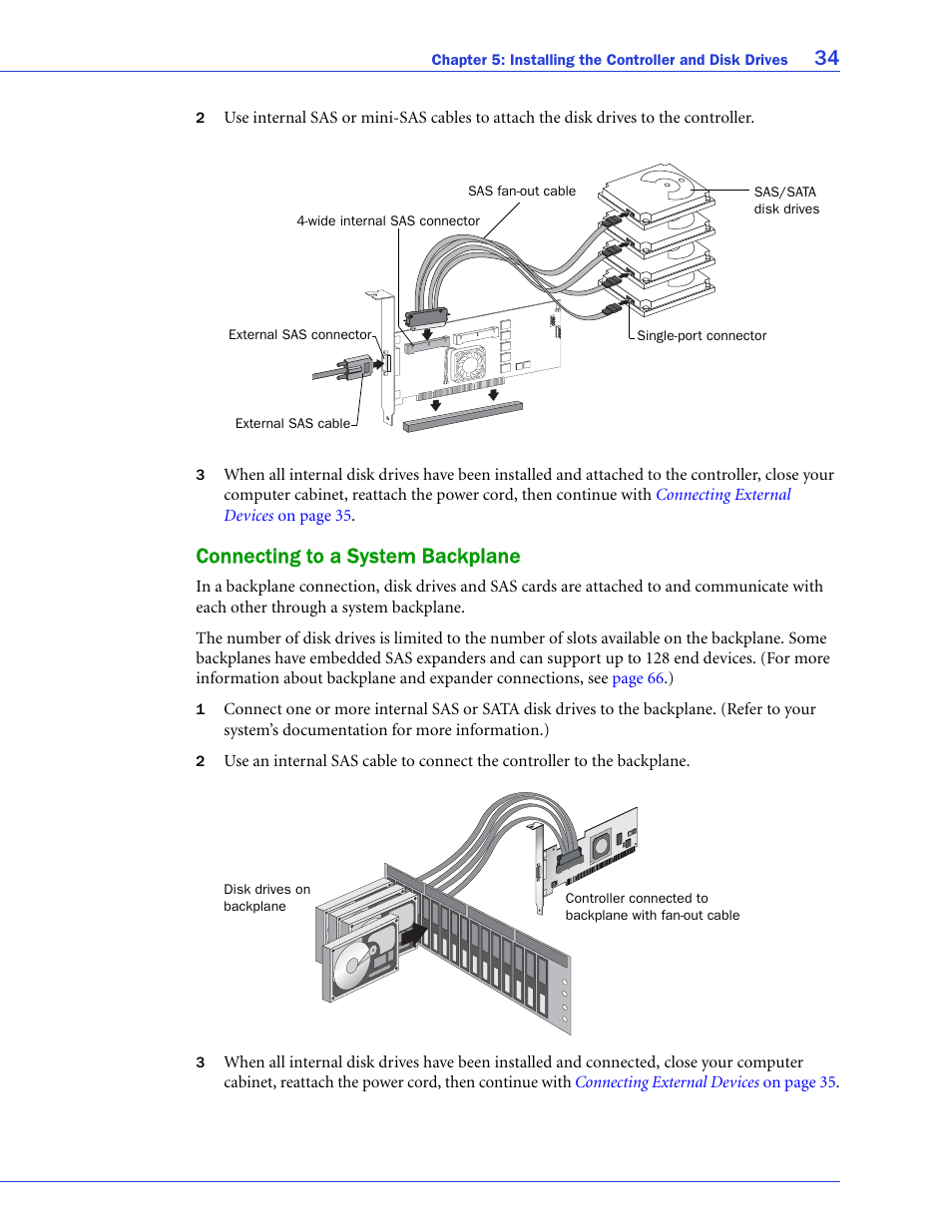 Connecting to a system backplane | Adaptec SAS/SATA/SCSI RAID Controllers User Manual | Page 34 / 112