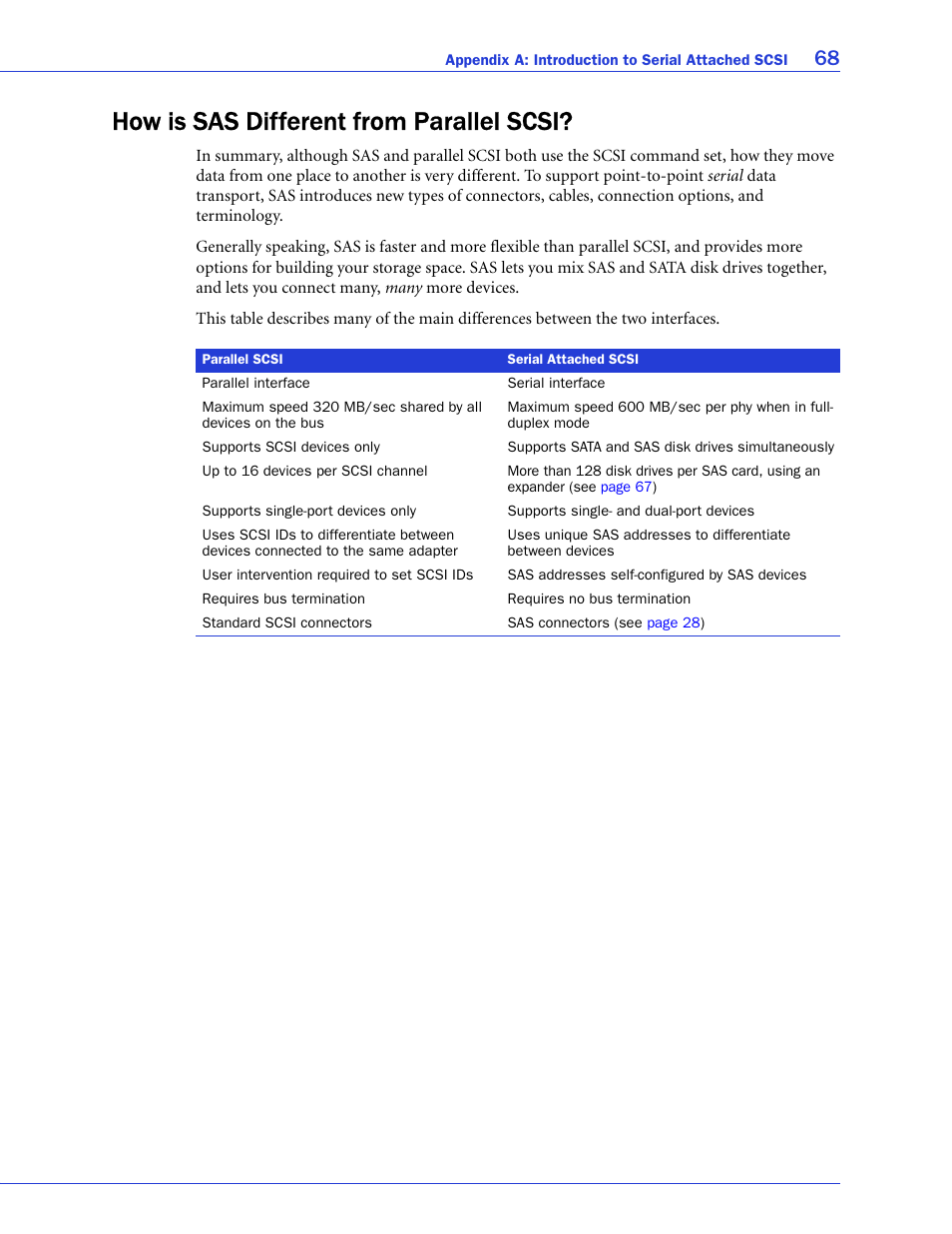 How is sas different from parallel scsi, Llel scsi, see | Adaptec SAS/SATA/SCSI RAID Controllers User Manual | Page 68 / 112