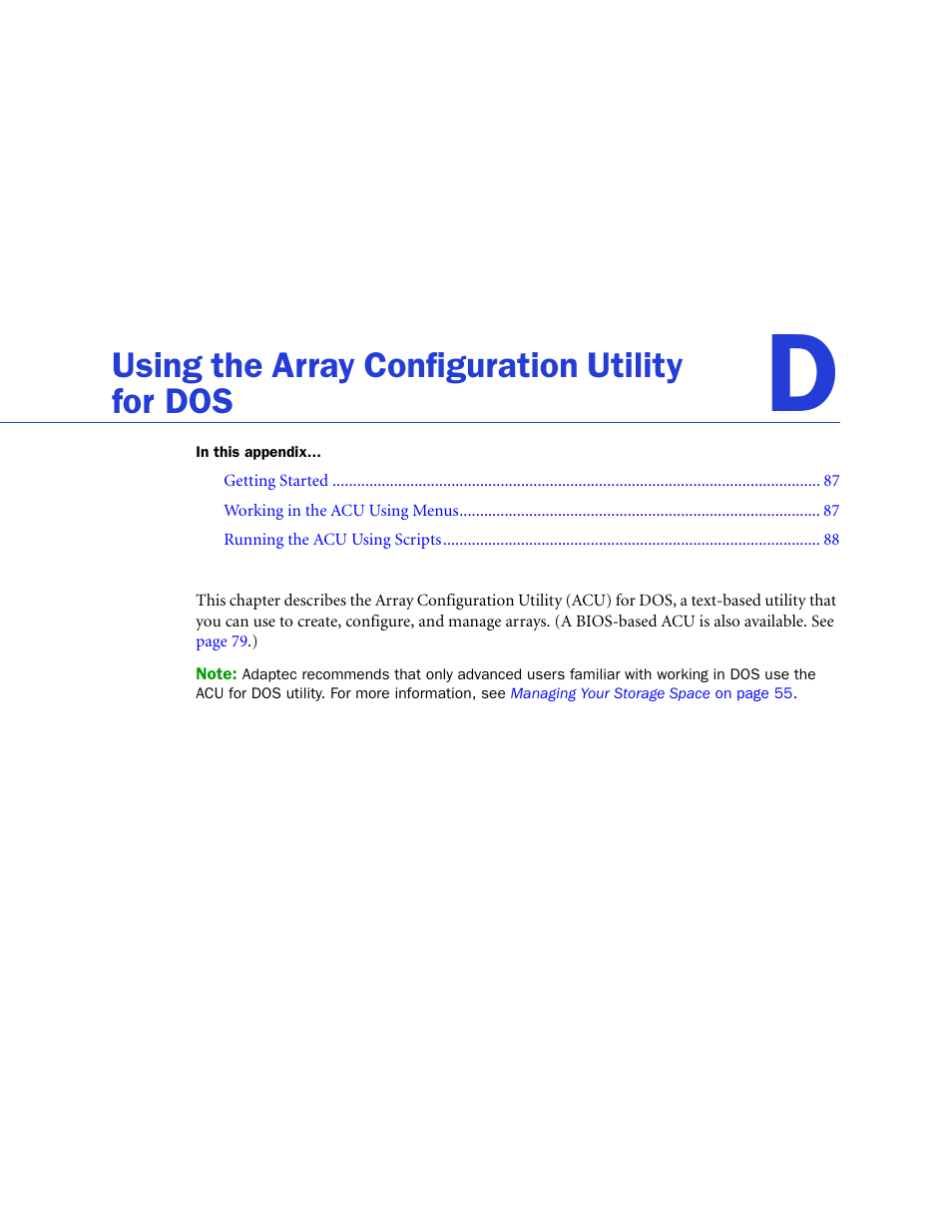 Using the array configuration utility for dos, Ailable. see | Adaptec SAS/SATA/SCSI RAID Controllers User Manual | Page 86 / 112