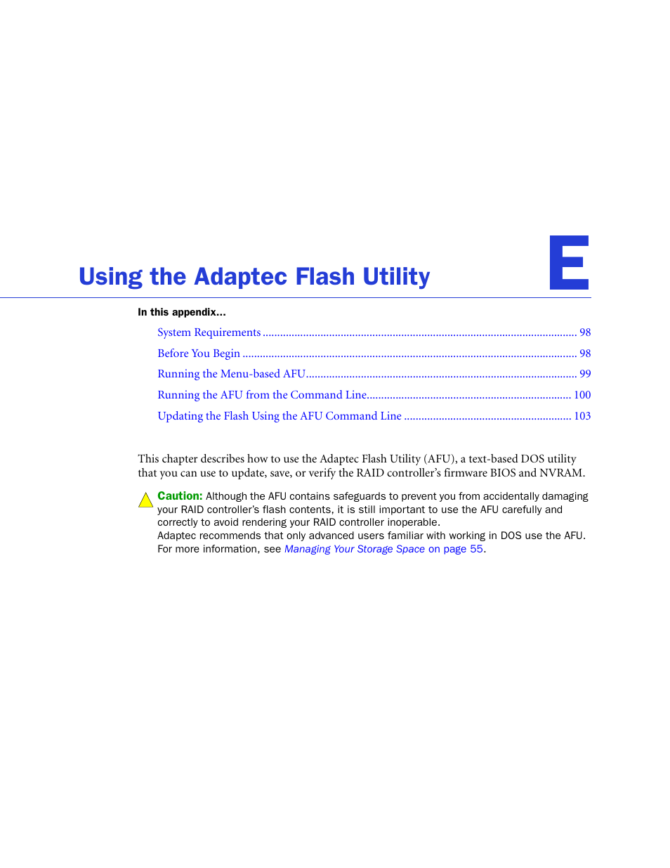 Using the adaptec flash utility, Using the | Adaptec SAS/SATA/SCSI RAID Controllers User Manual | Page 97 / 112