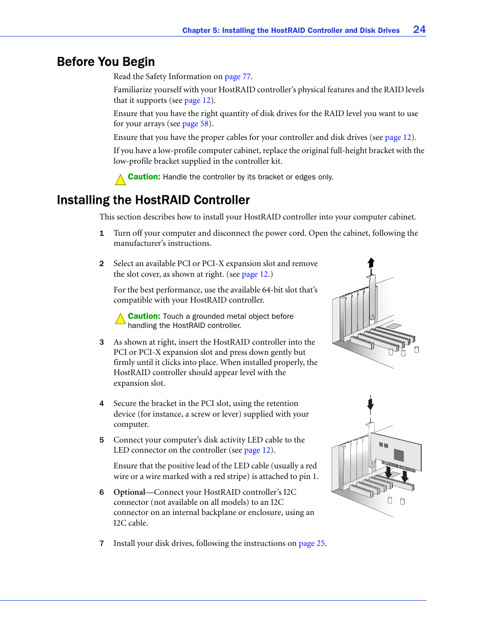 Before you begin, Installing the hostraid controller | Adaptec 58300 User Manual | Page 24 / 88