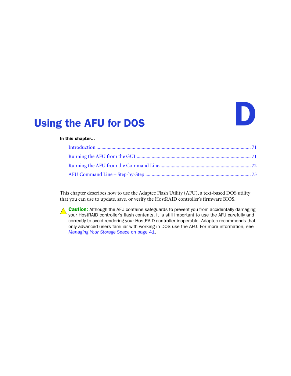 Using the afu for dos | Adaptec 58300 User Manual | Page 70 / 88