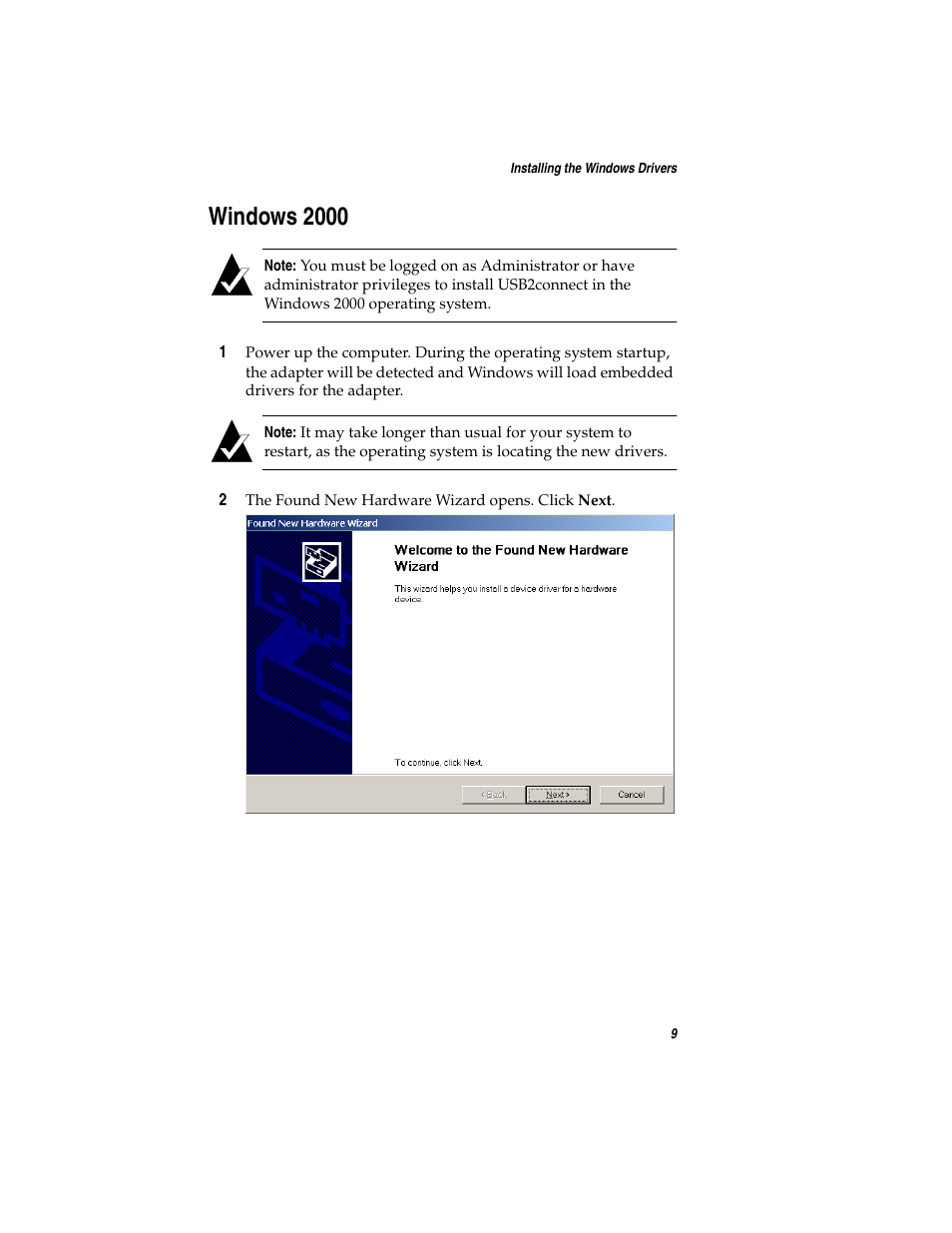 Windows 2000 | Adaptec USB2connect Host Bus Adapter User Manual | Page 14 / 27