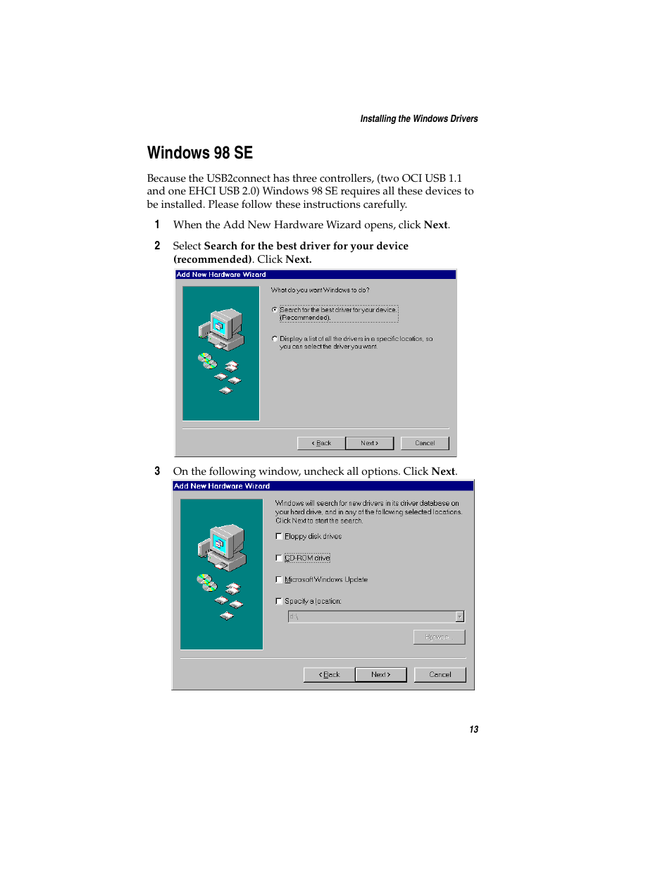 Windows 98 se | Adaptec USB2connect Host Bus Adapter User Manual | Page 18 / 27