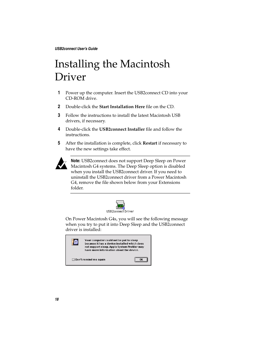 Installing the macintosh driver | Adaptec USB2connect Host Bus Adapter User Manual | Page 23 / 27