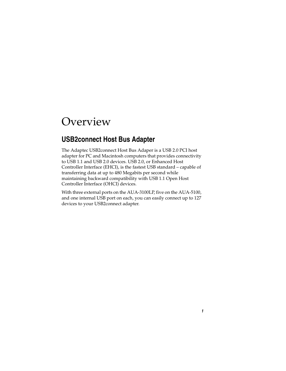 Usb2connect host bus adapter, Overview | Adaptec USB2connect Host Bus Adapter User Manual | Page 6 / 27