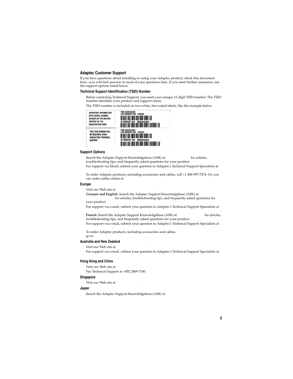 Ii adaptec customer support | Adaptec DuoConnect AUA-3020 User Manual | Page 3 / 43