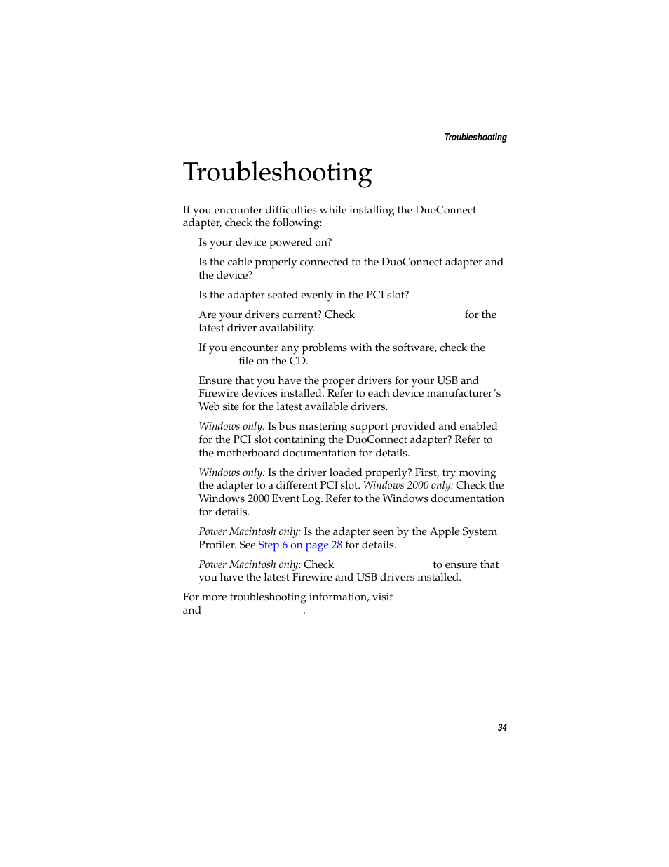 Troubleshooting | Adaptec DuoConnect AUA-3020 User Manual | Page 42 / 43