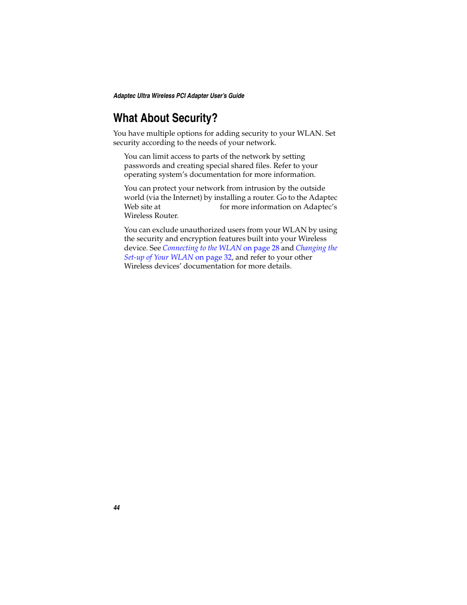 What about security | Adaptec WirelessTM User Manual | Page 51 / 58