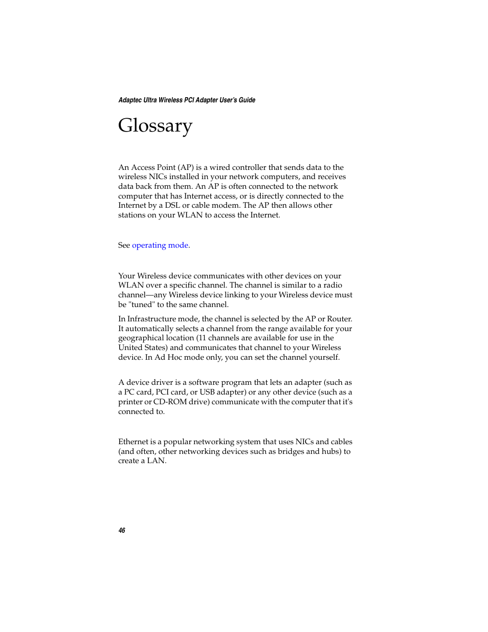 Glossary | Adaptec WirelessTM User Manual | Page 53 / 58