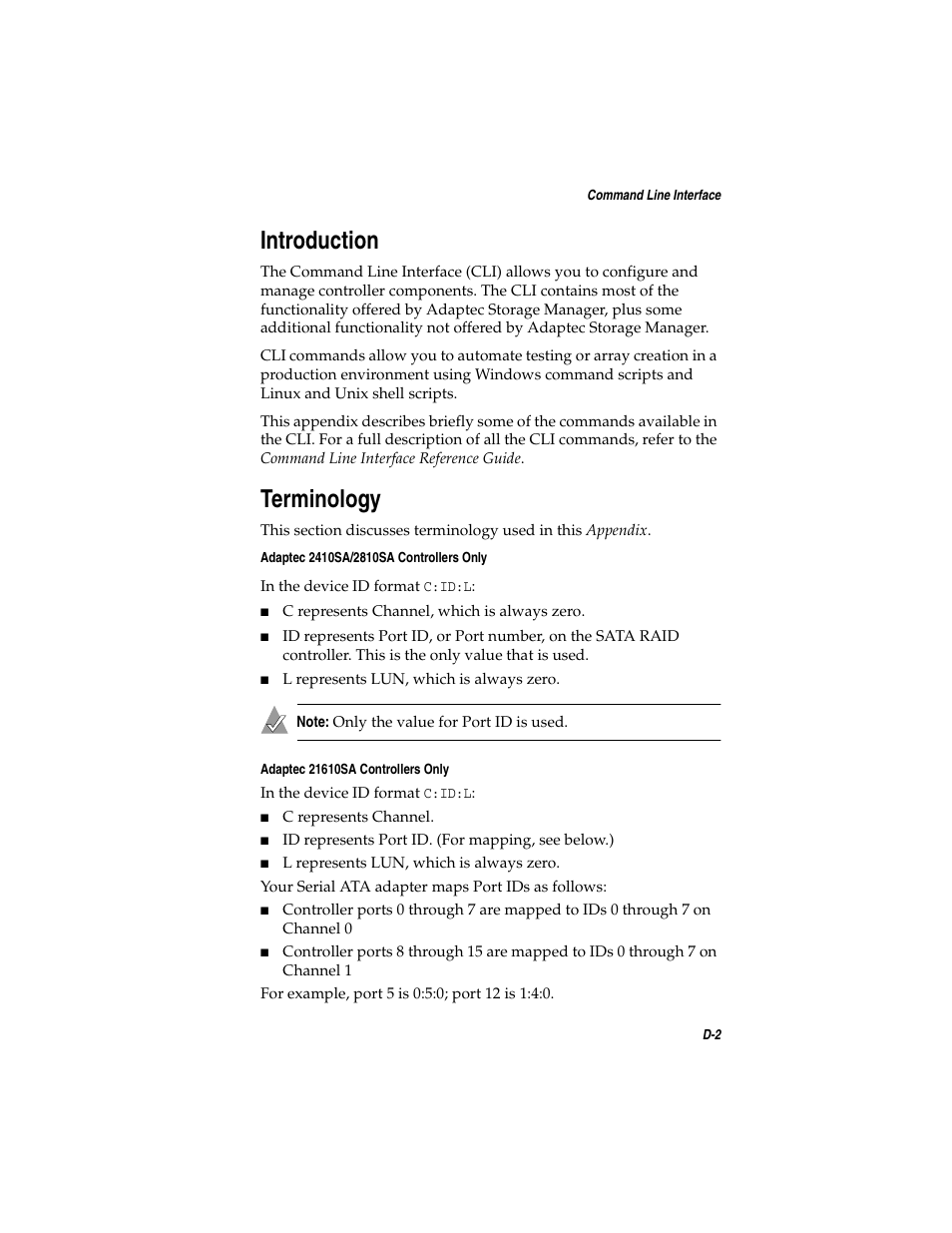 Introduction, Terminology, Introduction d-2 terminology d-2 | Adaptec SATA AND SCSI RAID CONTROLLERS User Manual | Page 105 / 165