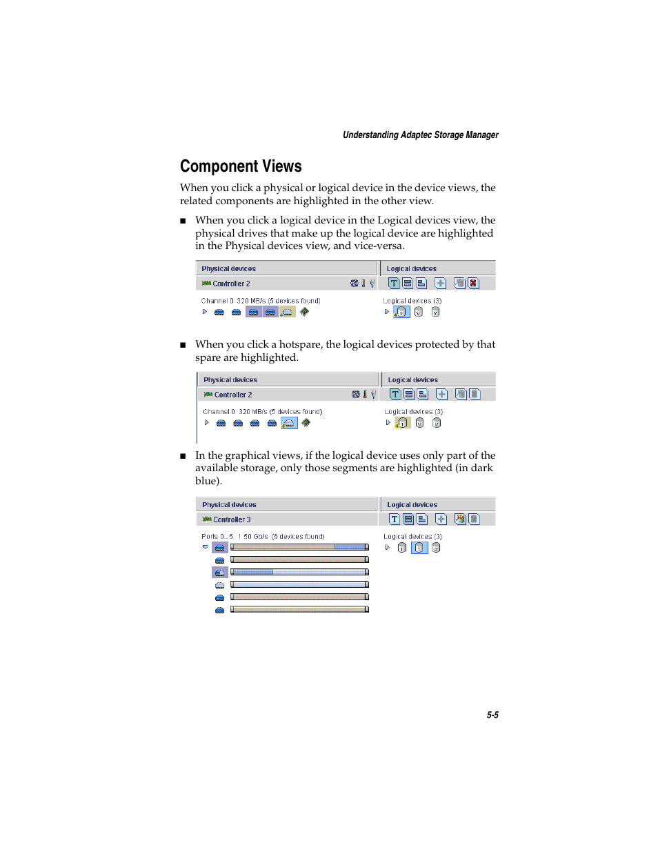 Component views, Component views 5-5 | Adaptec SATA AND SCSI RAID CONTROLLERS User Manual | Page 62 / 165