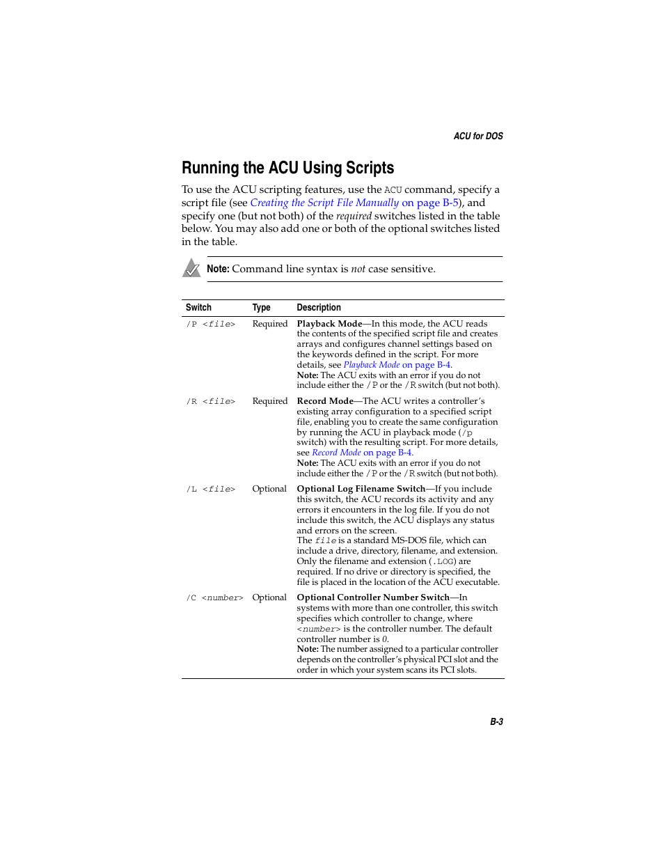 Running the acu using scripts, Running the acu using scripts b-3 | Adaptec SATA AND SCSI RAID CONTROLLERS User Manual | Page 81 / 165