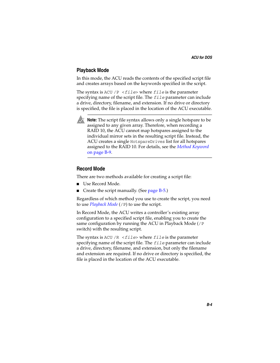 Playback mode, Record mode, Playback mode b-4 record mode b-4 | Adaptec SATA AND SCSI RAID CONTROLLERS User Manual | Page 82 / 165