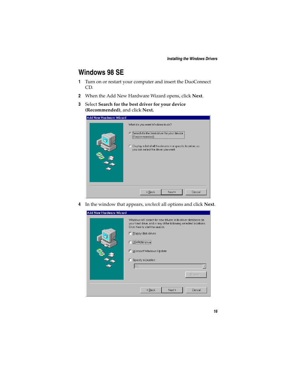 Windows98 se, Windows 98 se | Adaptec DuoConnect Adapter AUA-3121 User Manual | Page 25 / 42