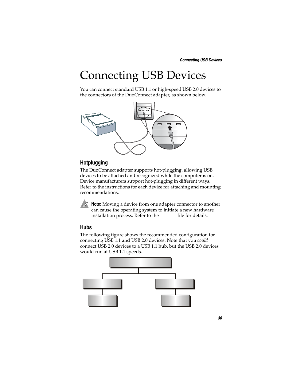 Hotplugging, Hubs, Connecting usb devices | Adaptec DuoConnect Adapter AUA-3121 User Manual | Page 39 / 42