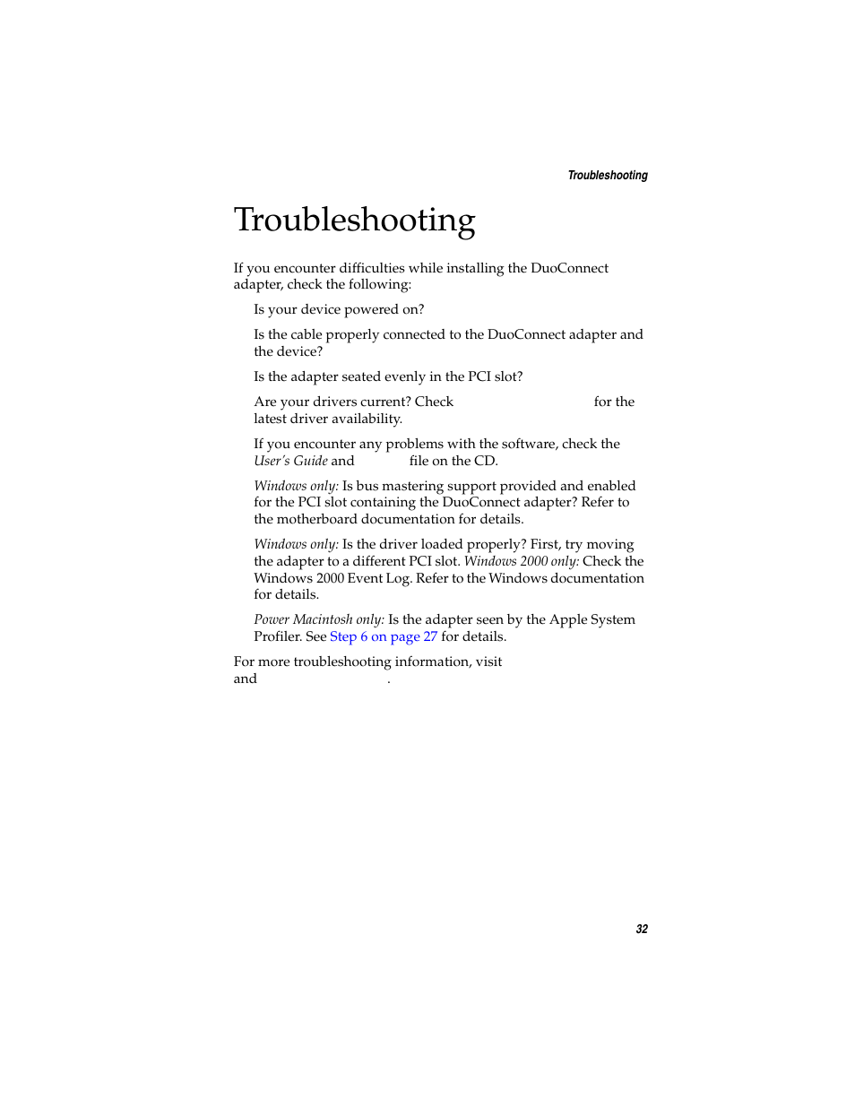 Troubleshooting | Adaptec DuoConnect Adapter AUA-3121 User Manual | Page 41 / 42