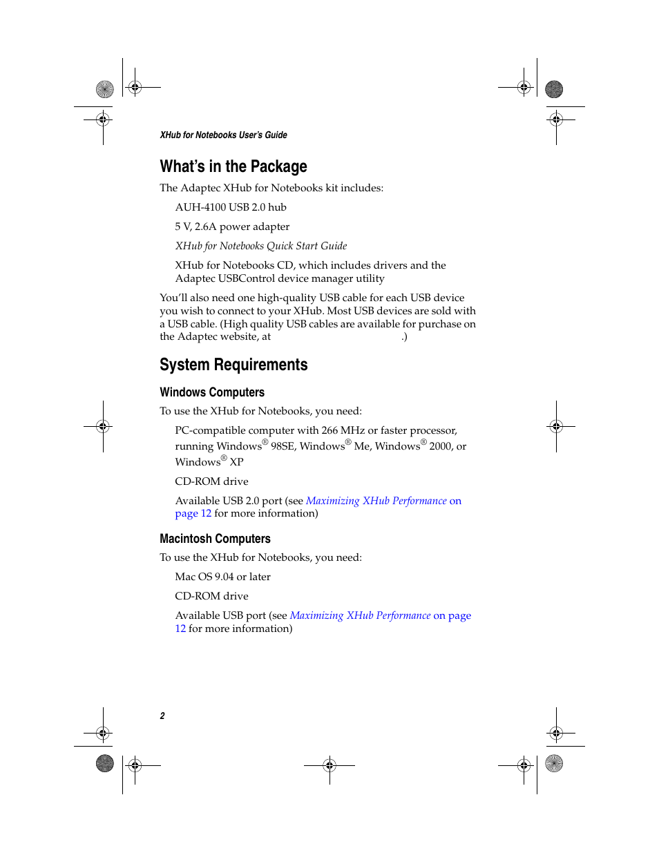 What’s in the package, System requirements, Windows computers | Macintosh computers | Adaptec FireConnect For Notebooks User Manual | Page 11 / 22